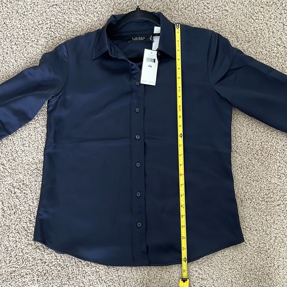NWT Lauren Ralph Lauren Navy Satin Button Up - M petite - Picture 7 of 8